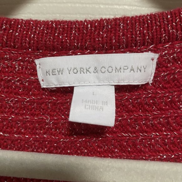 New York & Company Sparkly Red V-Neck Sweater (Large) - Picture 3 of 5